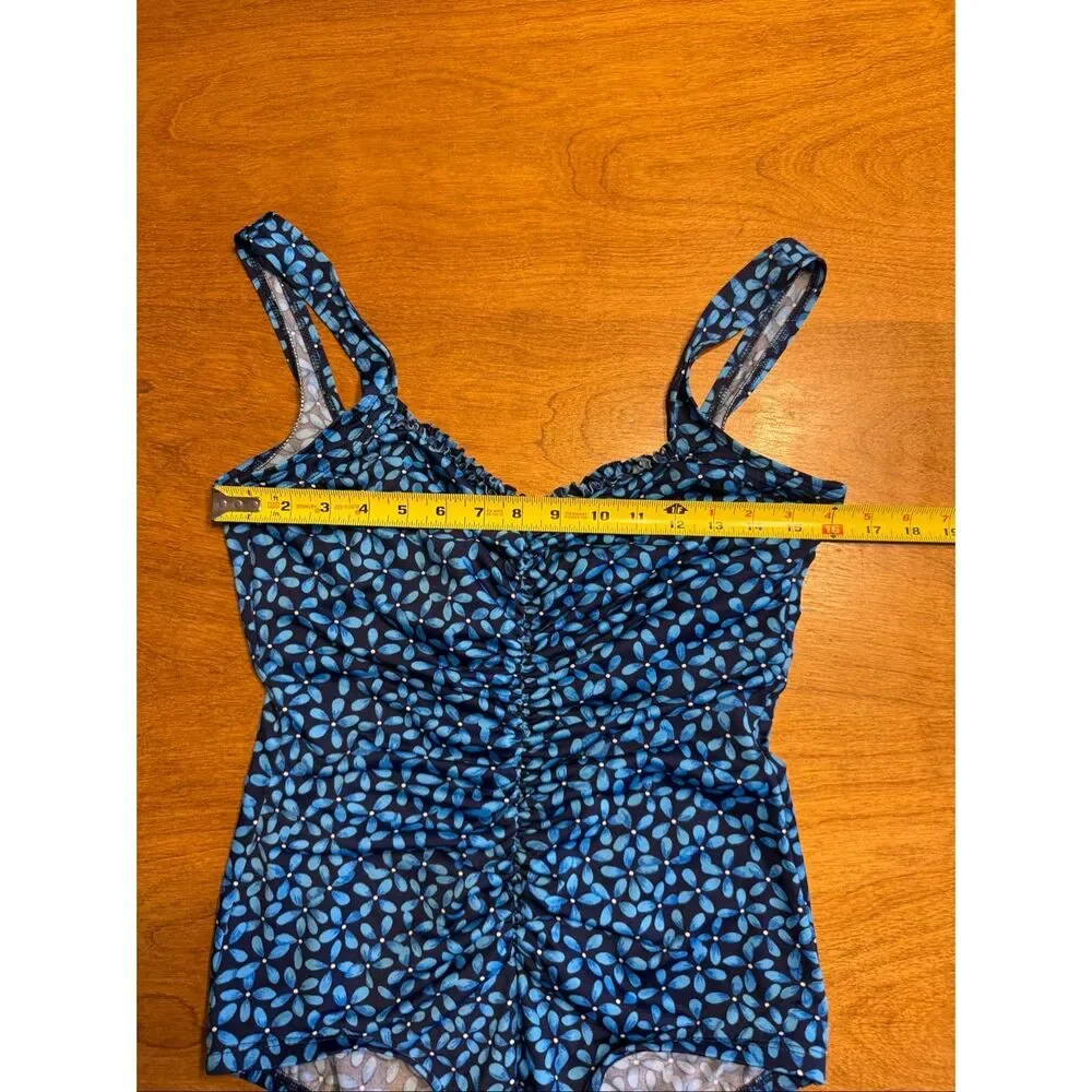Gabar Women's Floral Ruched Front V-Neck One-Piece Swimsuit Navy Blue Size 14